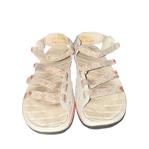LL Bean Discovery Sandals Women's Size 8 M Tan Floral Adjustable Strap Shoes - Picture 1 of 7